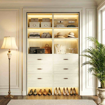 96" Closet System 2-Pack with 6 Hanging Rods & 6 Wooden Drawers - Adjustable Width (5-8FT Each)