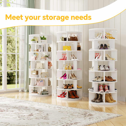 7-Tier Spinning Shoe Rack Tower, 360 Revolving wooden Shoe Rack, 60'' for shoes ,bags, Display Lazy Susan ,Storage Carousel