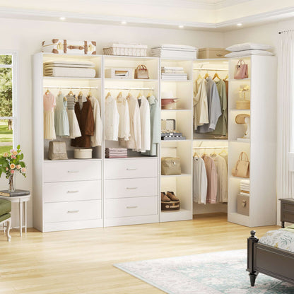 87.2" Freestanding Closet Organizer System - Modular L-Shaped Design,Reversible, 6 Drawers & 4 Hanging Rods, 2000+ LBS Capacity,3 Sets