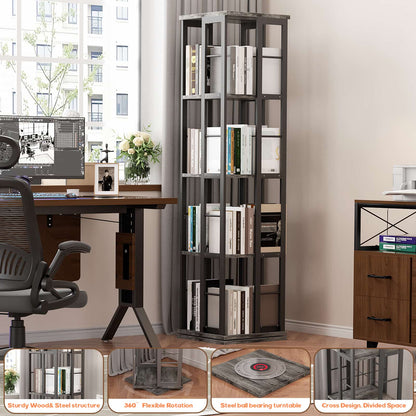 Rotating Bookshelf, Corner Bookshelf, 360 Display Wood Spinning Bookshelf