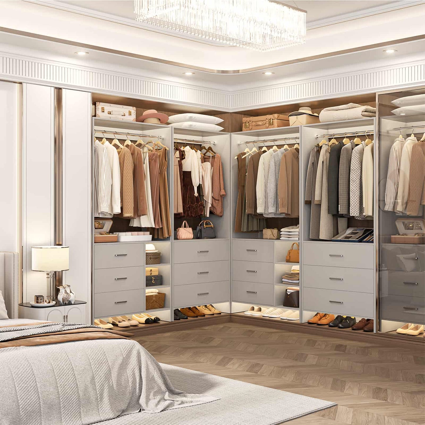 Closet System with 6 Drawers, 4.5ft Wood Closet Organizer System