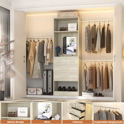 8FT Walk in Closet Systems Starter Kit with 25” Tower and 3 Extendable Hanging Rods