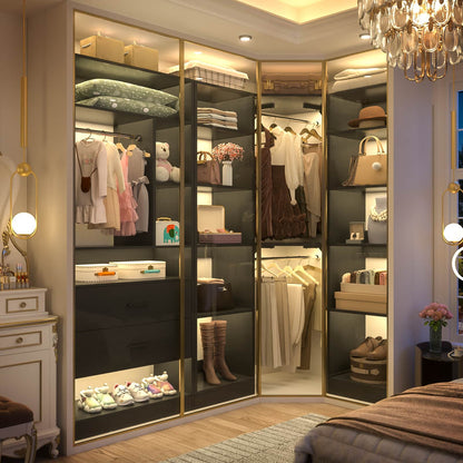 Closet System Closet Organizer, Wood Closet Organizer System,Walk-in Closet or Small Closets Wardrobe, Clothes Rack with Hanging Rods