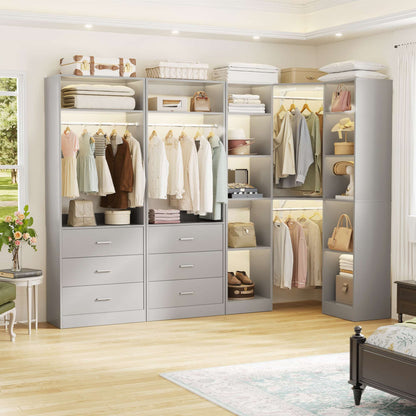 87.2" Freestanding Closet Organizer System - Modular L-Shaped Design,Reversible, 6 Drawers & 4 Hanging Rods, 2000+ LBS Capacity,3 Sets