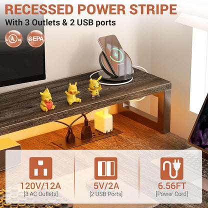 L Shaped Desk with File Drawer, 72.8" Reversible L Shaped Computer Desk with Power Outlet & LED Strip