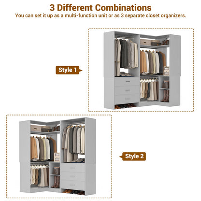 Closet System with 3 Drawers, 2 Hanging Rods & Corner Tower