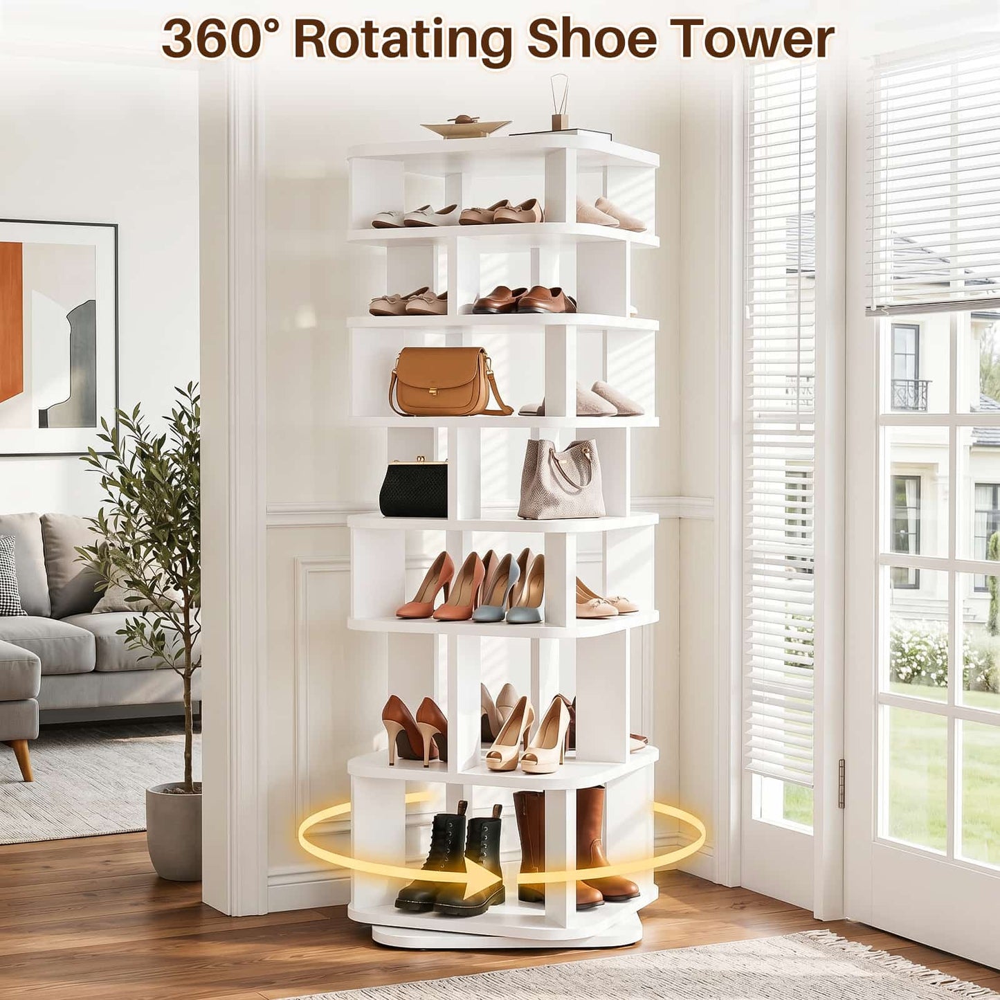 7 Tier Square Rotating Shoe Rack Tower