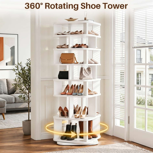 7 Tier Square Rotating Shoe Rack Tower