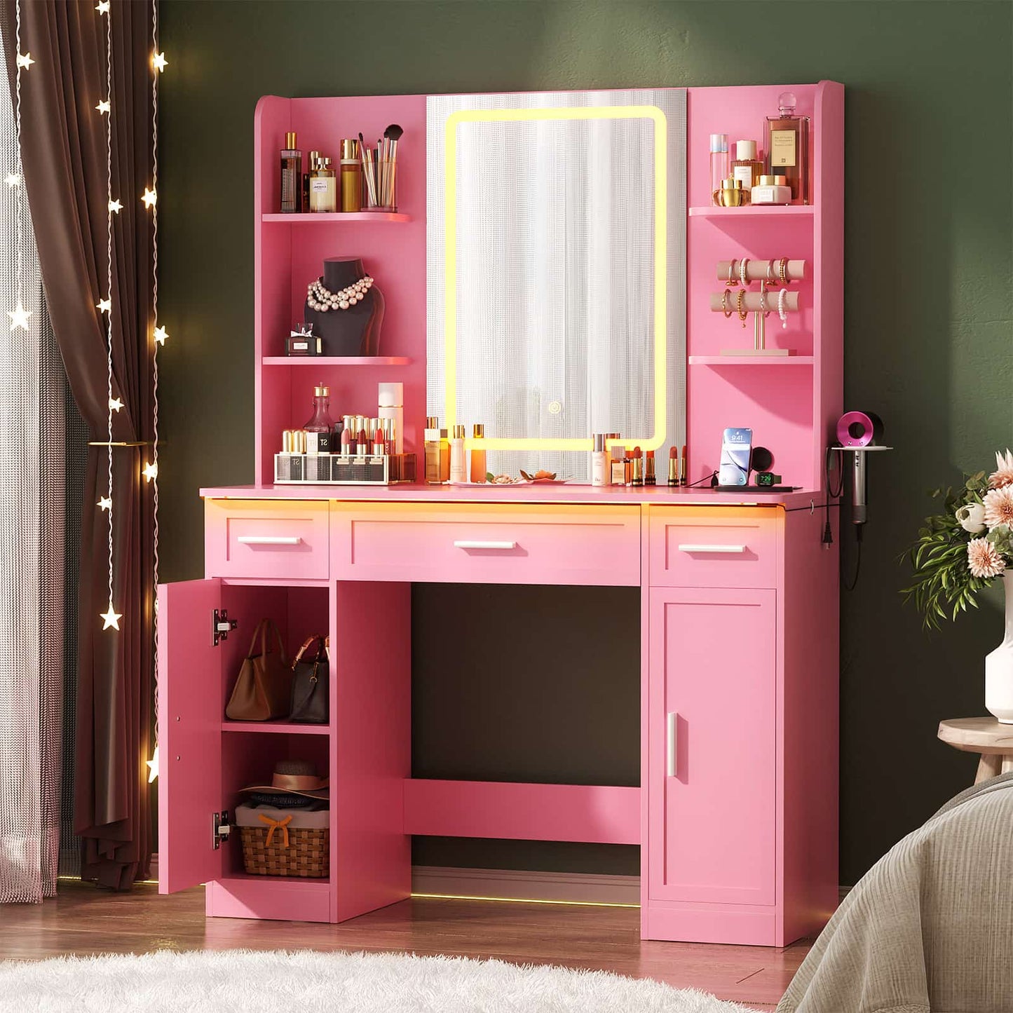 Makeup Vanity Desk with Mirror and Lights 3 Colors
