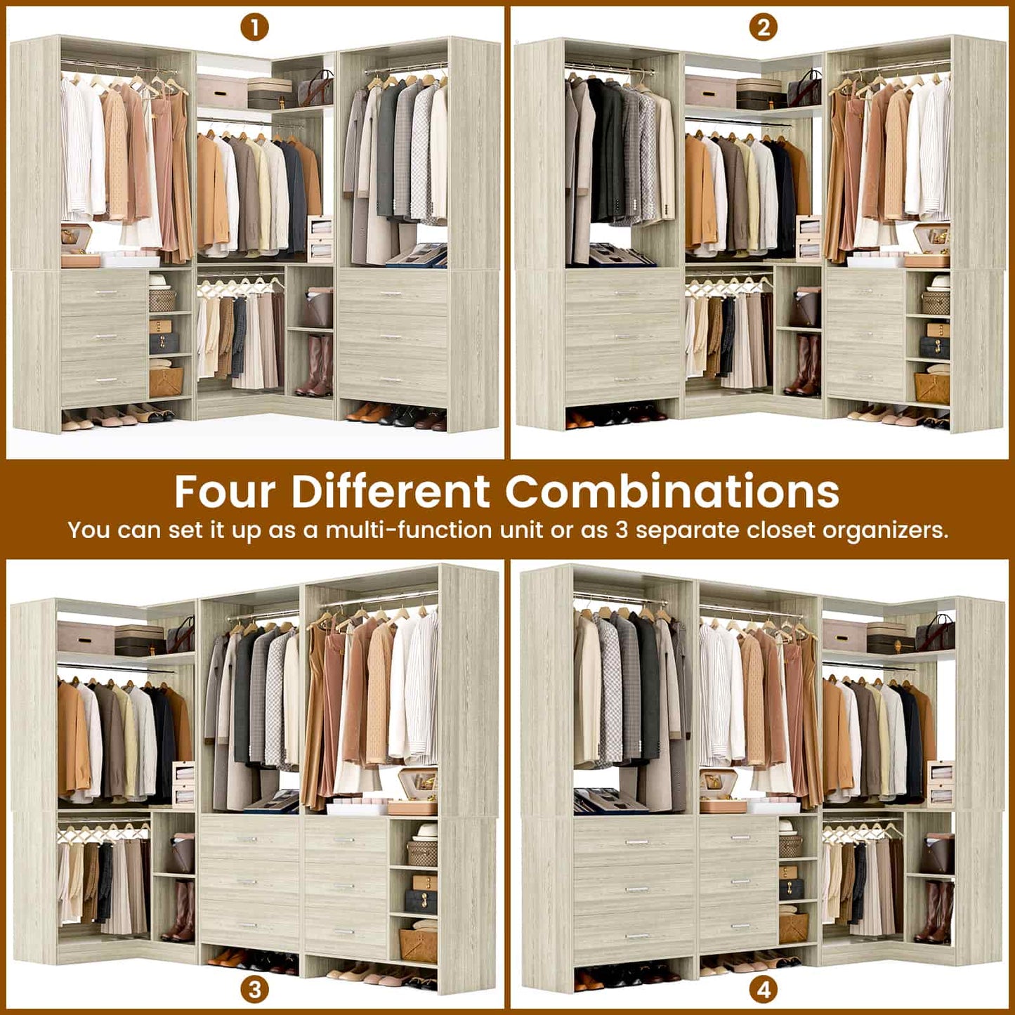 Closet System with 6 Drawers, 4 Hanging Rods & Corner Tower