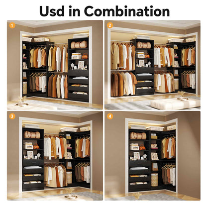 58"-152" Freestanding Closet System, Wardrobe Organizer with Drawers & Shelves, Corner Storage Unit for Bedroom/Living Room