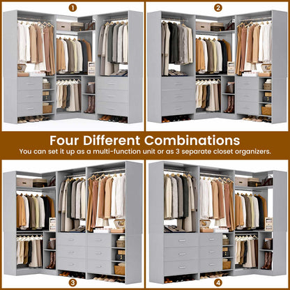 Closet System with 6 Drawers, 4 Hanging Rods & Corner Tower