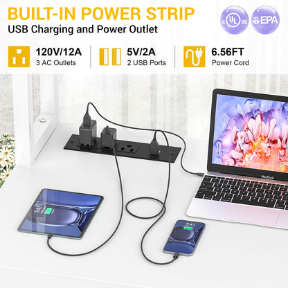 L Shaped Desk with Power Outlet and LED lights