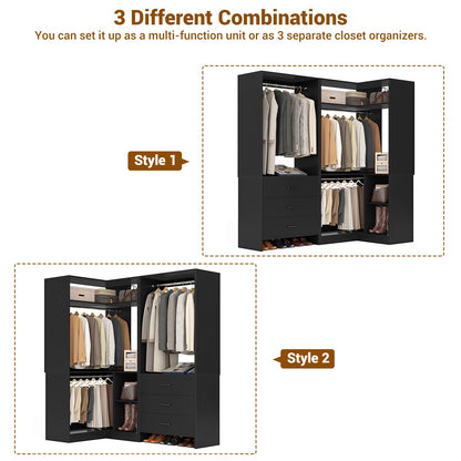 Closet System with 3 Drawers, 2 Hanging Rods & Corner Tower