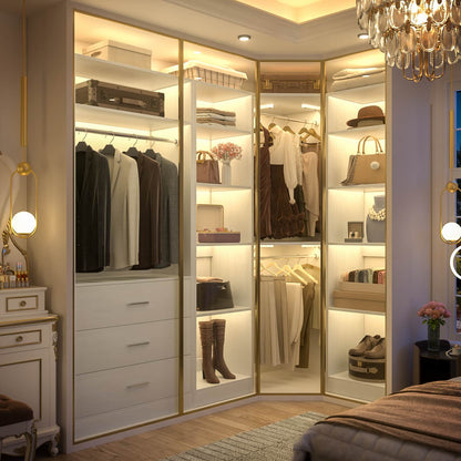63.2" L X 39.2" W X 80" H Corner Closet System,Freestanding Closet Organizer System With 2 Drawers & 12 Shelves