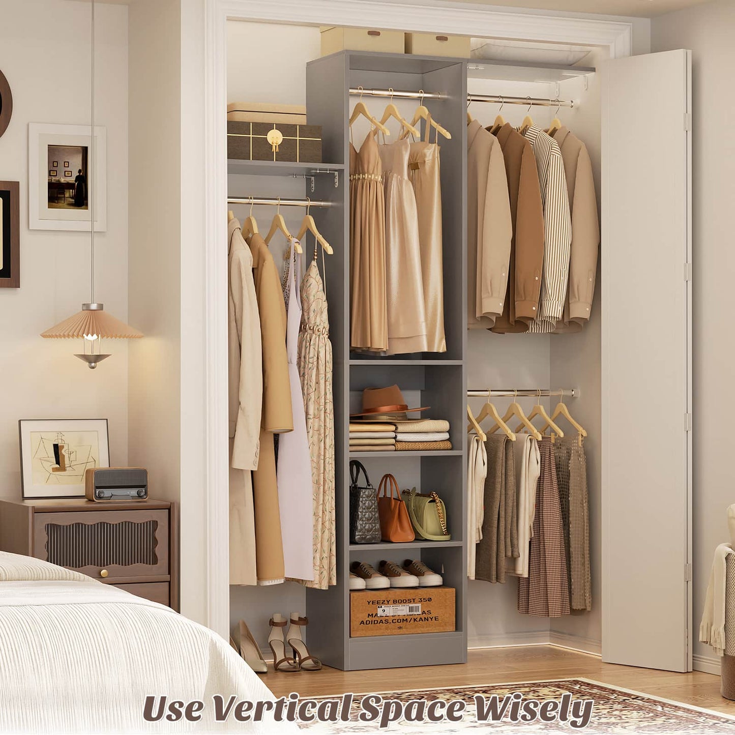 4FT Small Closet System with 4 Closet Rods & 3 Shelves