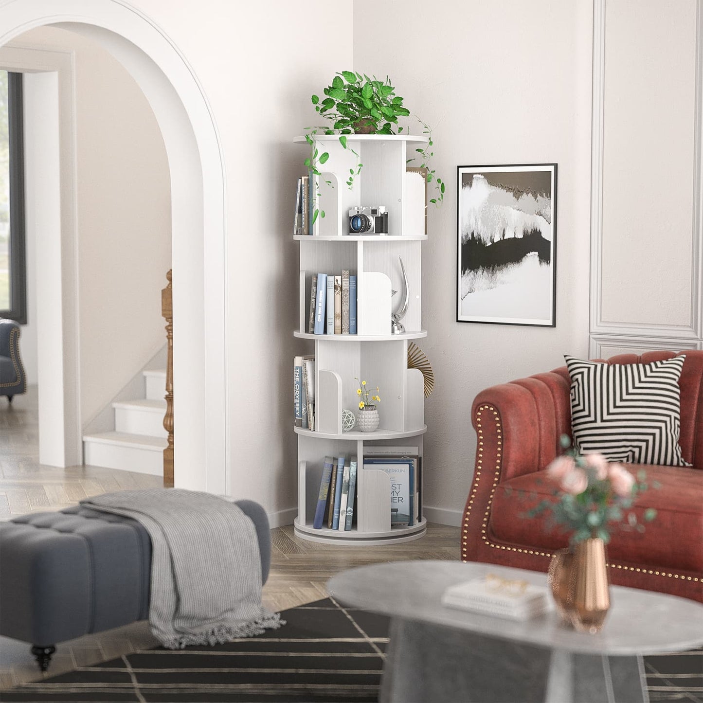 Rotating Bookshelf, 360 Display Corner Bookshelf for Small Space