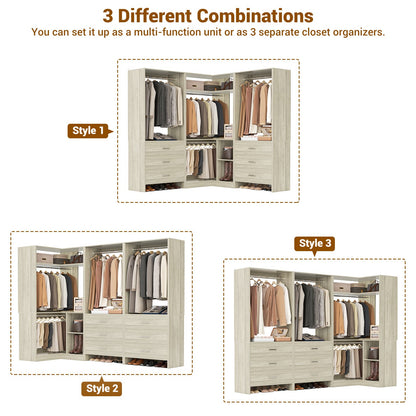 81'' Closet System with 6 Drawers, 4 Hanging Rods & Corner Tower