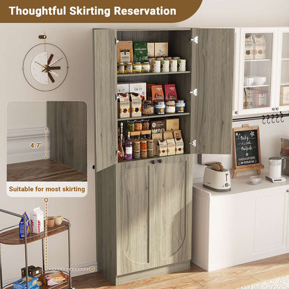 80" Kitchen Pantry, Extra Tall Arch Storage Cabinet with 4 Doors and Adjustable Shelves