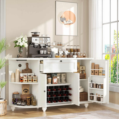 Kitchen Sideboard Cabinet Buffet Table with Power Outlets, 55"Coffee Bar Cabinet with Drawer, Wine Rack/Shelves