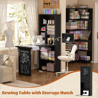Small Folding Desk with Outlets, Convertible Writing Desk for Small Spaces