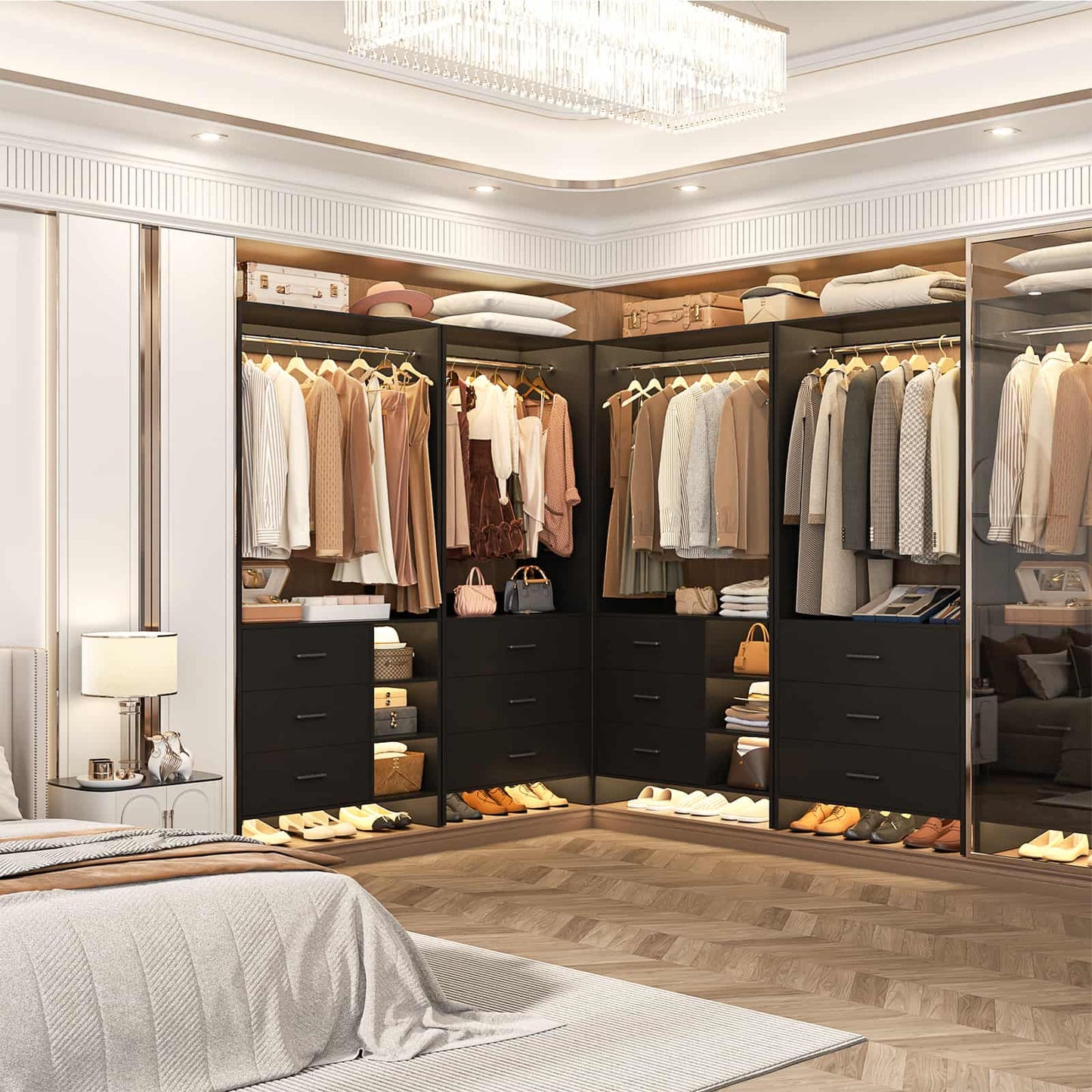 Closet System with 6 Drawers, 4.5ft Wood Closet Organizer System