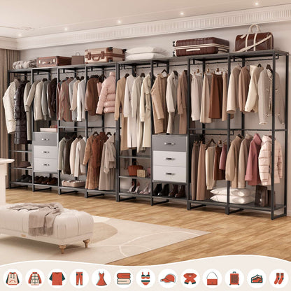 Closet System Organizer Walk-in Closet for Bedroom with 3 Wood Drawers