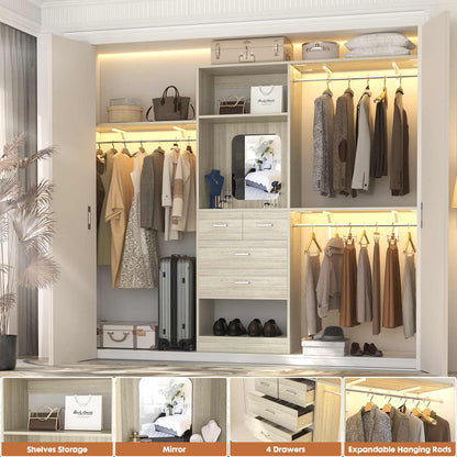 8FT Walk in Closet Organizer with 3 Hanging rods and Shelves
