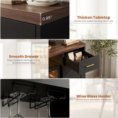 All-in-One Coffee Bar Cabinet with Mini Fridge Space & Power Outlet - Buffet Sideboard for Kitchen & Dining Room