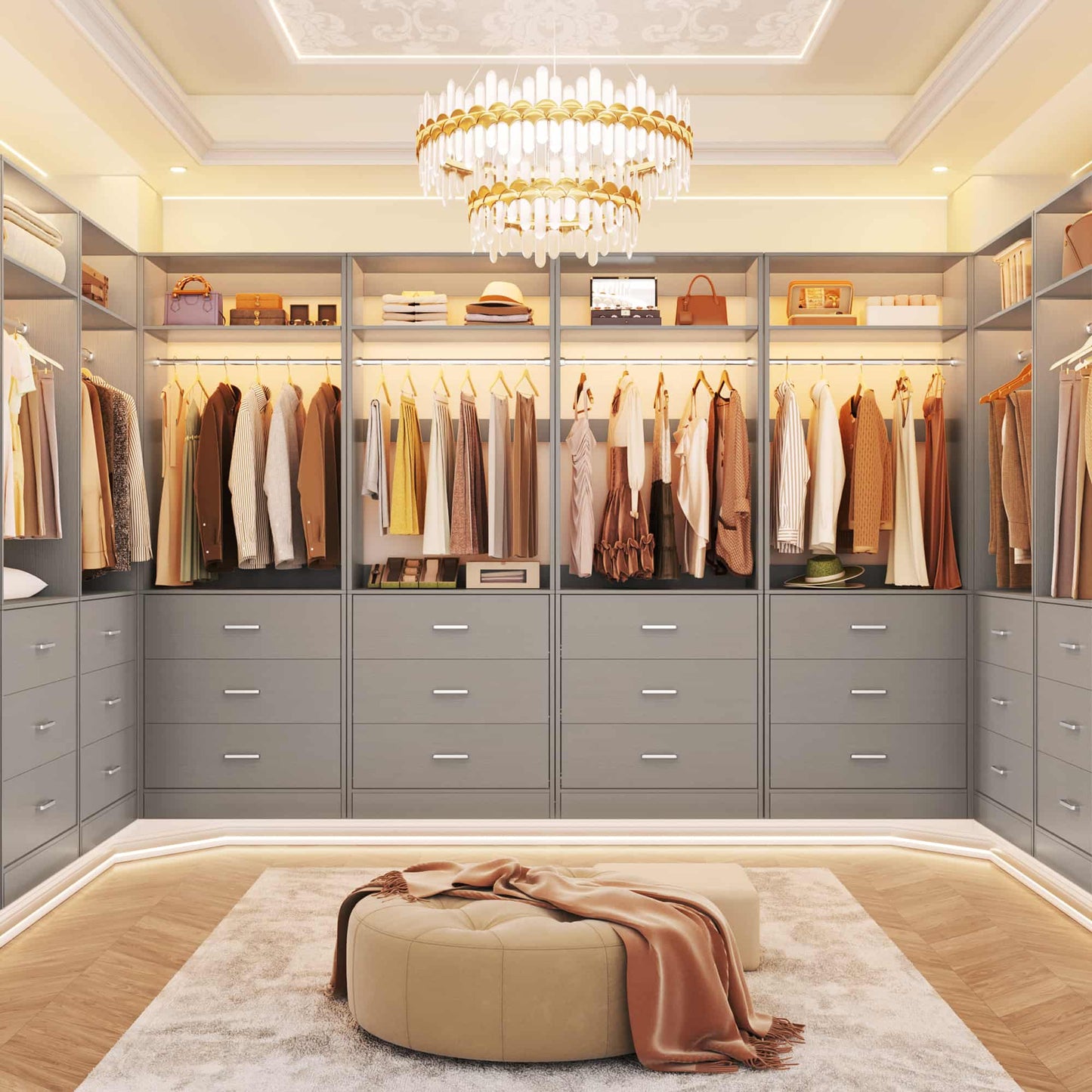 8FT (96 Inch) Closet Organizer System,Set of 4 - 12 Wood Drawers, 4 Hanging Rods & 4 Shelves