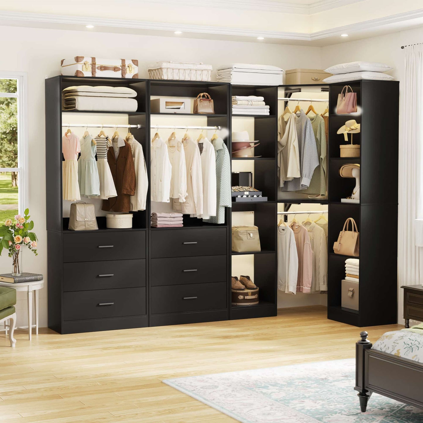 87.2" Freestanding Closet Organizer System - Modular L-Shaped Design,Reversible, 6 Drawers & 4 Hanging Rods, 2000+ LBS Capacity,3 Sets
