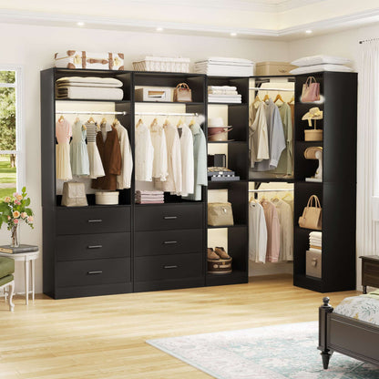 87.2" Freestanding Closet Organizer System - Modular L-Shaped Design,Reversible, 6 Drawers & 4 Hanging Rods, 2000+ LBS Capacity,3 Sets