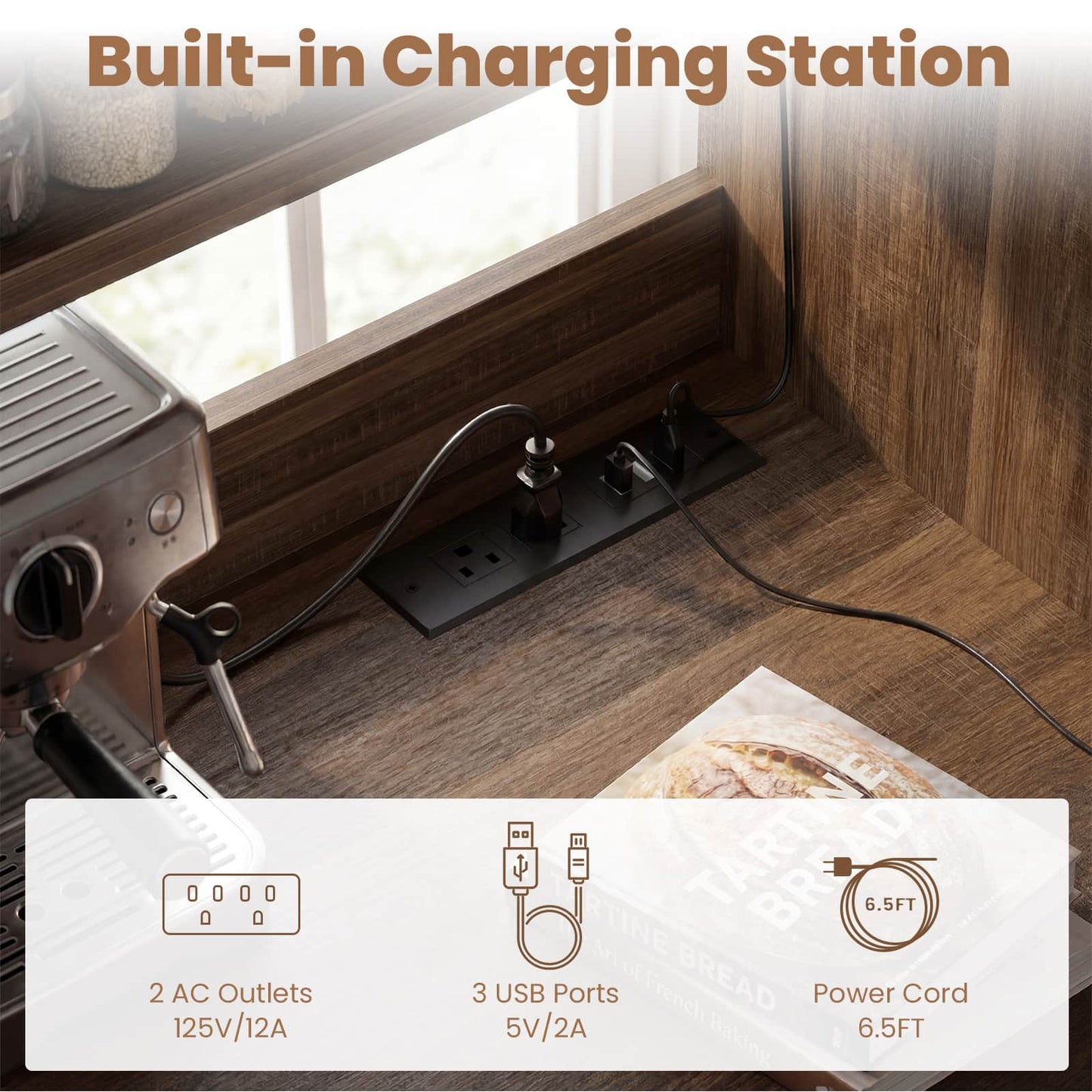 2-Piece Beverage Station Set - Mini Fridge Cabinet & Coffee Bar with Charging Hub, LED Light & Wine Storage