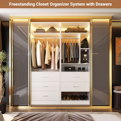 63.2" L X 39.2" W X 80" H Corner Closet System,Freestanding Closet Organizer System With 2 Drawers & 12 Shelves