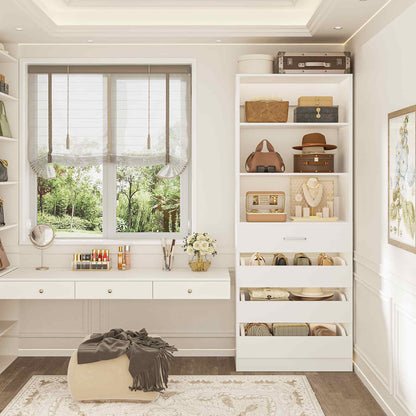 Space-Saving Modular Closet Organizer System with 4 Drawers & Adjustable Shelves - Wood Storage Cabinet