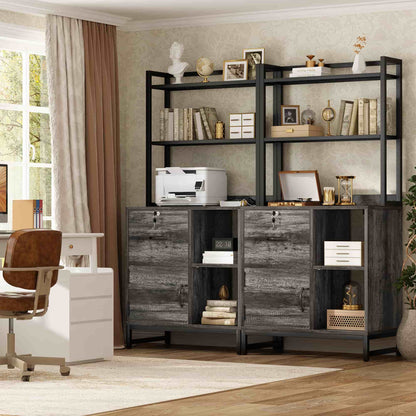 Vertical Filing Cabinet with Lock & Charging Station, Large Drawer Wood File Cabinet with Bookshelf, Printer Stand with Open Storage Shelf