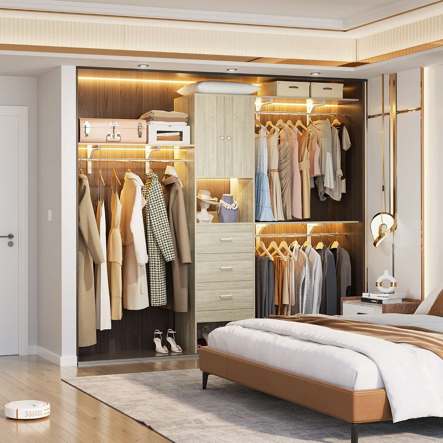 96 '' Closet Organizer System with Wood Drawers and Doors