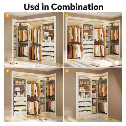 58"-152" Freestanding Closet System, Wardrobe Organizer with Drawers & Shelves, Corner Storage Unit for Bedroom/Living Room