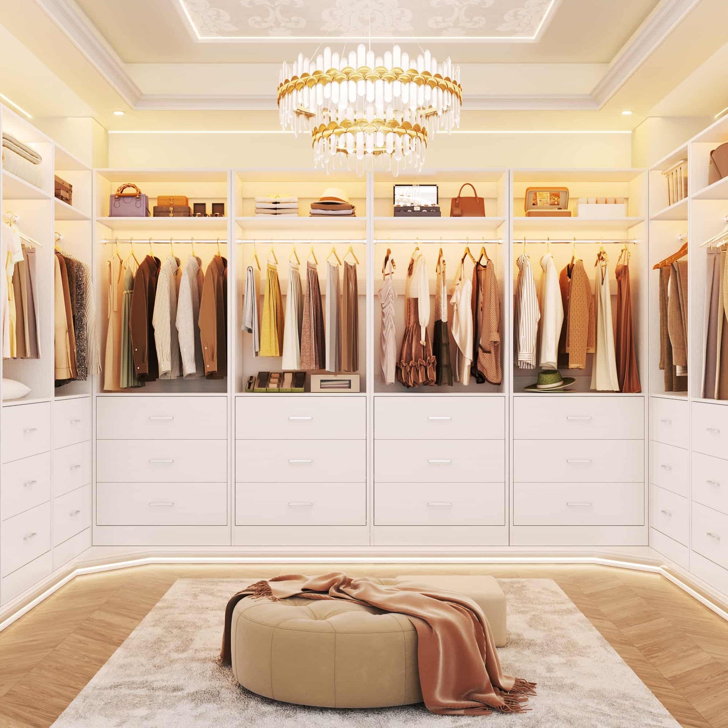 8FT (96 Inch) Closet Organizer System,Set of 4 - 12 Wood Drawers, 4 Hanging Rods & 4 Shelves