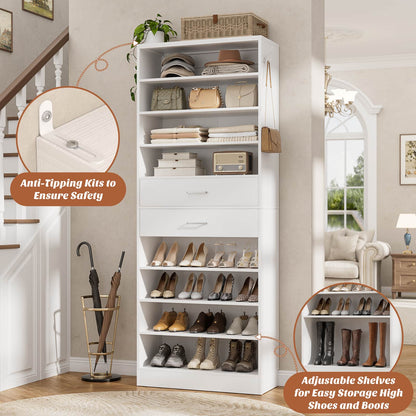 10-Tier Shoe Cabinet with 2 Drawers, 65cm Width Freestanding Closet Organizer