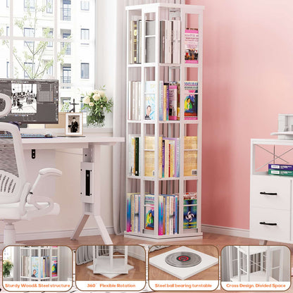 Rotating Bookshelf, Corner Bookshelf, 360 Display Wood Spinning Bookshelf