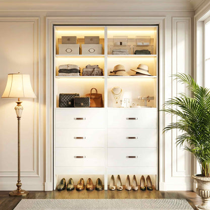 96" Closet System 2-Pack with 6 Hanging Rods & 6 Wooden Drawers - Adjustable Width (5-8FT Each)
