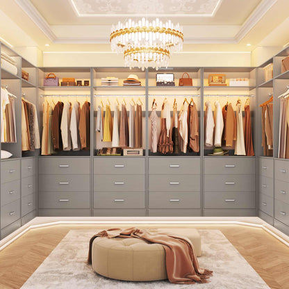 4FT (48 Inch) Closet Organizer System,Set of 2 - 6 Wood Drawers, 2 Hanging Rods & 2 Shelves