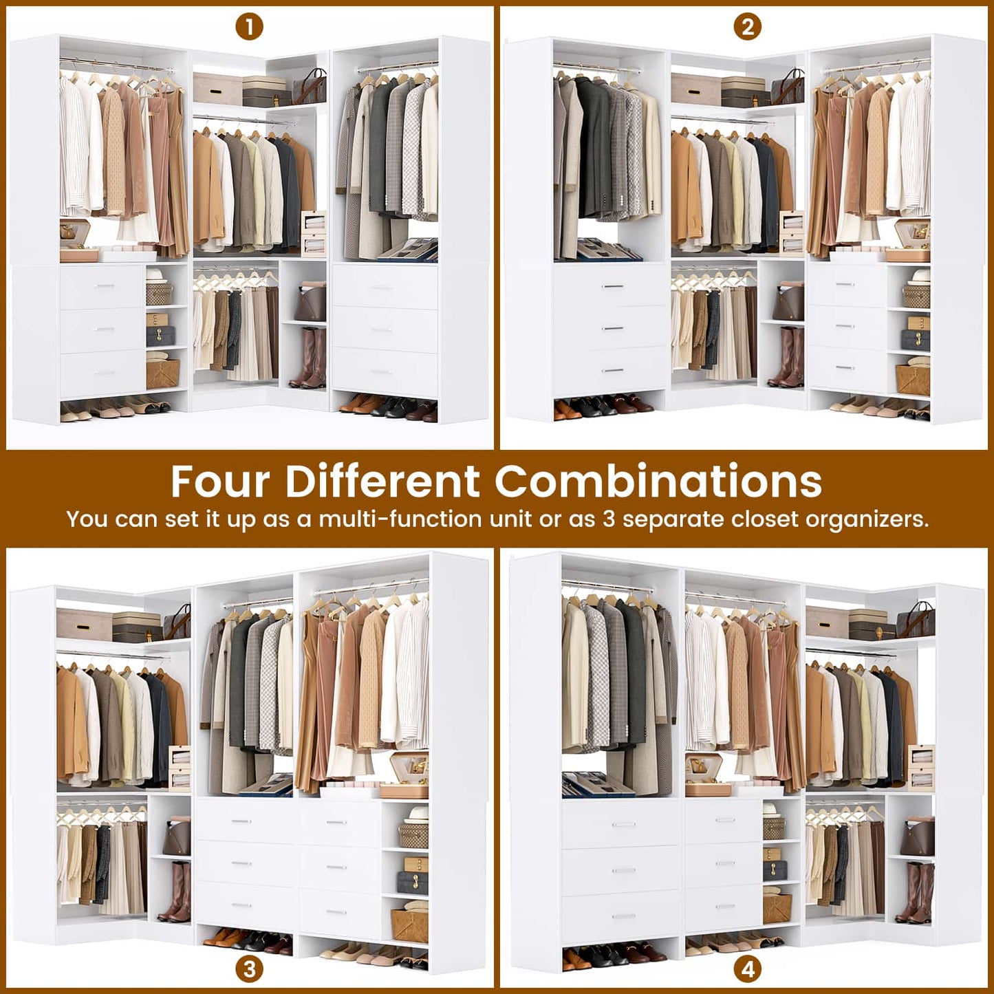 Closet System with 6 Drawers, 4 Hanging Rods & Corner Tower