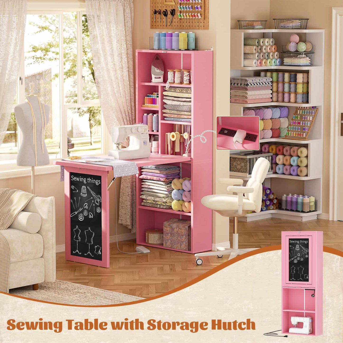 Small Folding Desk with Outlets, Convertible Writing Desk for Small Spaces