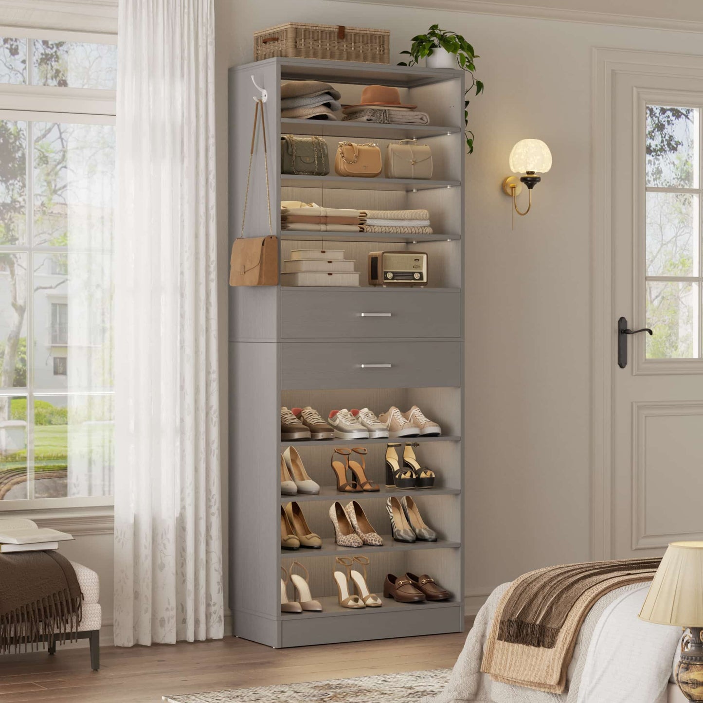10-Tier Shoe Cabinet with 2 Drawers, 65cm Width Freestanding Closet Organizer