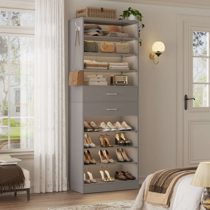 10-Tier Shoe Cabinet with 2 Drawers, 65cm Width Freestanding Closet Organizer