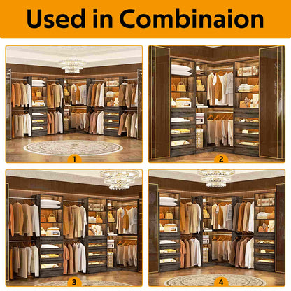 3-Piece Freestanding Wardrobe,79"-267" Adjustable Closet System with Drawers & Shelves for Bedroom/Closet Storage