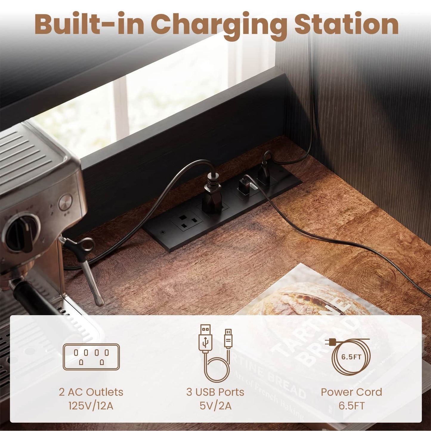 2-Piece Beverage Station Set - Mini Fridge Cabinet & Coffee Bar with Charging Hub, LED Light & Wine Storage