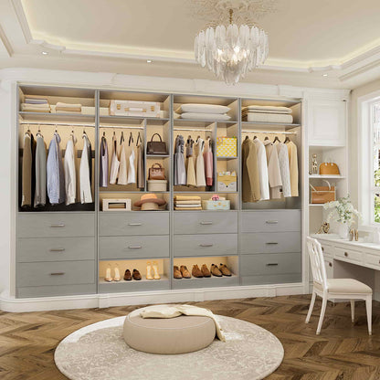 63.2" L X 39.2" W X 80" H Corner Closet System,Freestanding Closet Organizer System With 2 Drawers & 12 Shelves